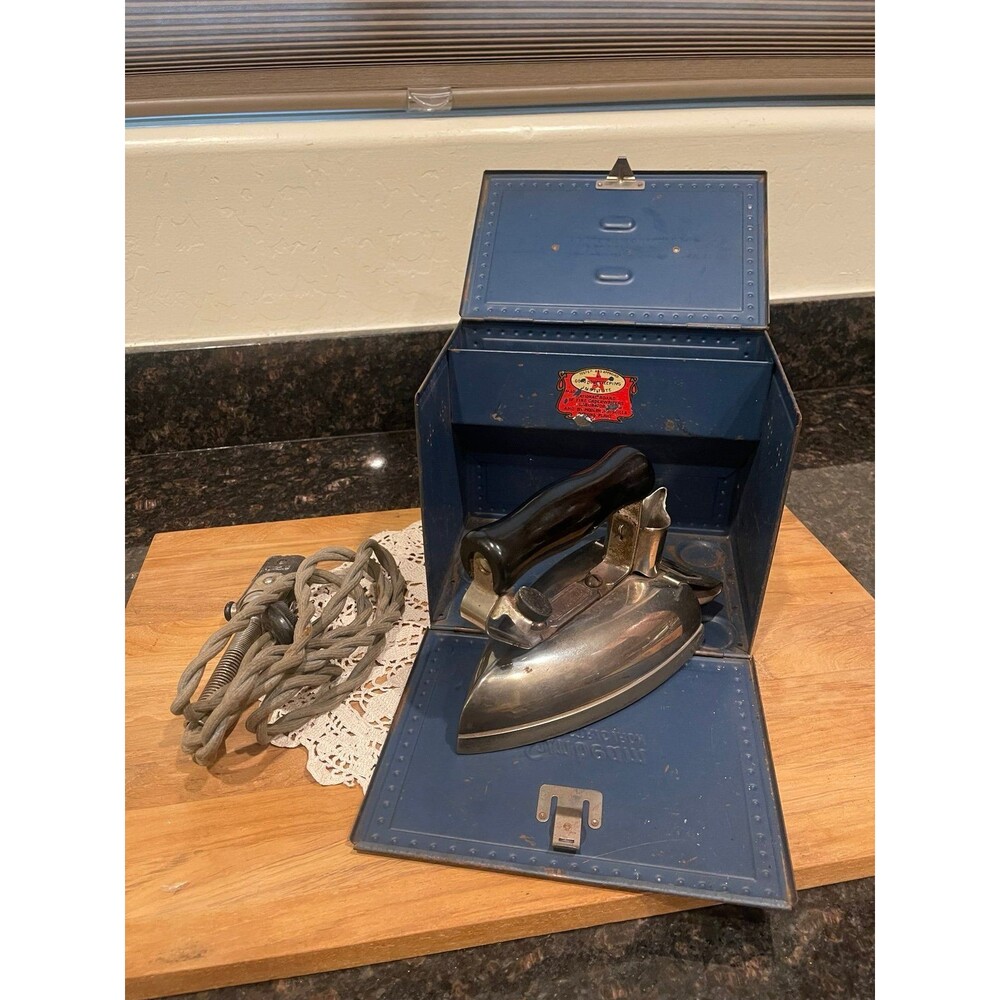Antique Sunbeam Electric Iron + trivet + Case